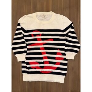 J Crew Women's Striped Anchor Sweater Navy Cream Red Size M